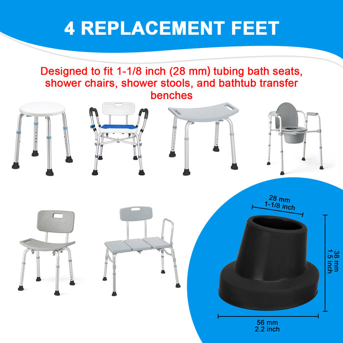 1-1/8 Inch Shower Chair Feet 4-Pack Replacement Non Slip Suction Tips