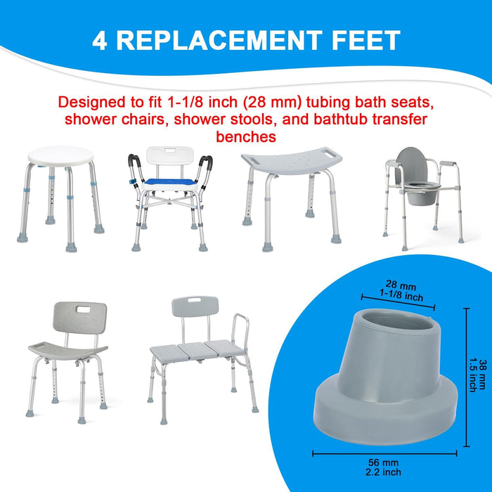 1-1/8 Inch Shower Chair Replacement Feet 8-Pack Non-Slip Suction Rubber Tips