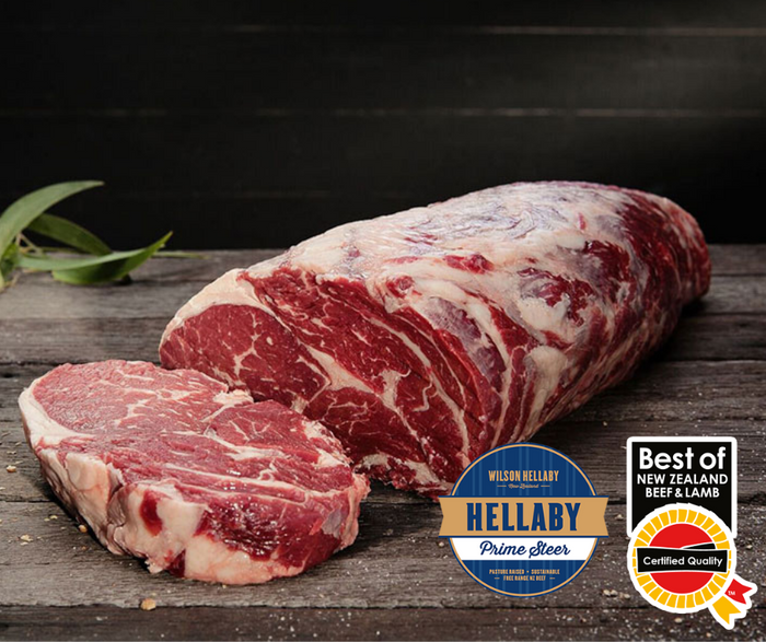 (1) Hellaby NZ Prime Steer Beef RIBEYE ROLL, average 3kg+, price per kg