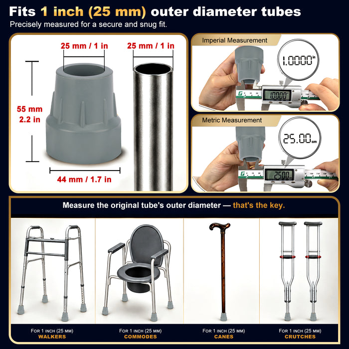1 Inch Cane Tips 4 Pack Rubber Replacement Crutch Tips for Walker Cane