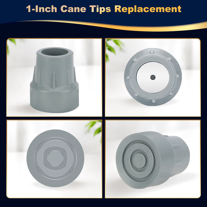 1 Inch Cane Tips 4 Pack Rubber Replacement Crutch Tips for Walker Cane