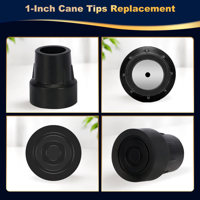 1 Inch Cane Tips 6 Pack Heavy Duty Rubber Replacement Crutch Tips for Walker Cane