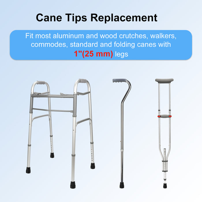 1 Inch Heavy Duty Cane Tips Replacement Non Slip Rubber 2 Pack