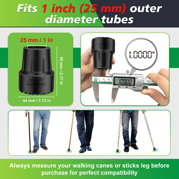 1 Inch Replacement Cane Tips Anti Slip Rubber with Metal Insert