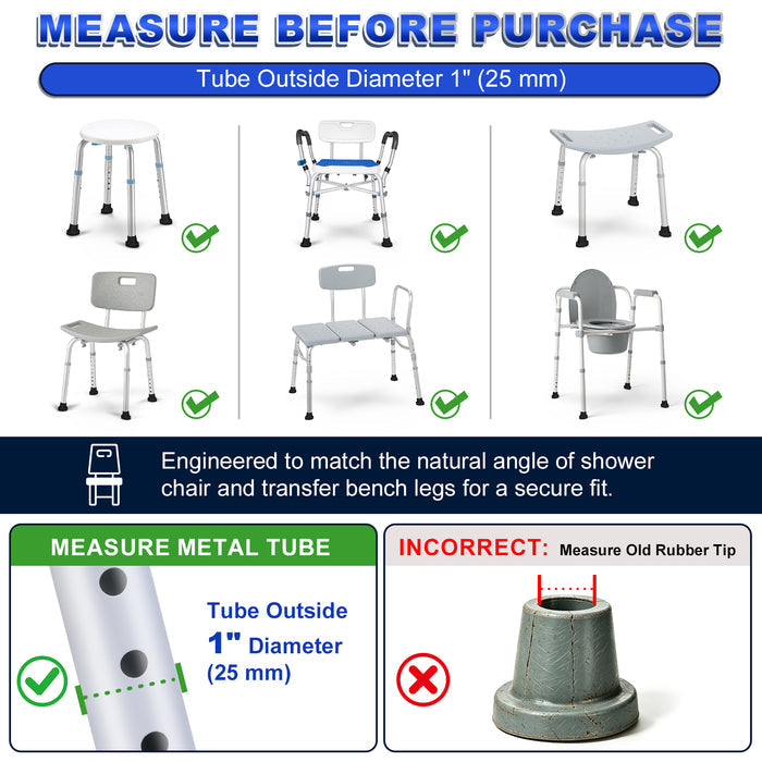 1 Inch Shower Chair Replacement Feet 4-Pack, Non-Slip Suction Rubber Tips for Bath Chairs