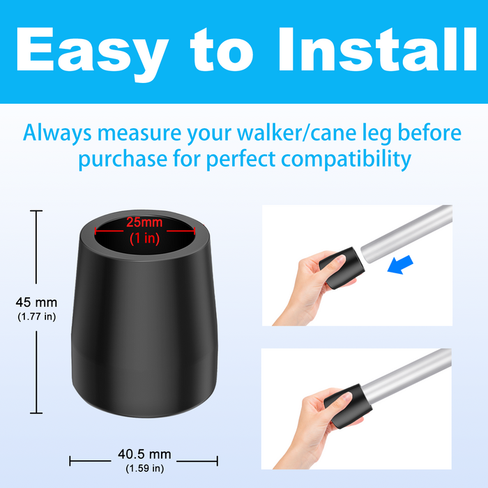 1 Inch Walker Rubber Tips 6 Pack, Anti-Slip Replacement Feet for Walking Canes and Mobility Walkers