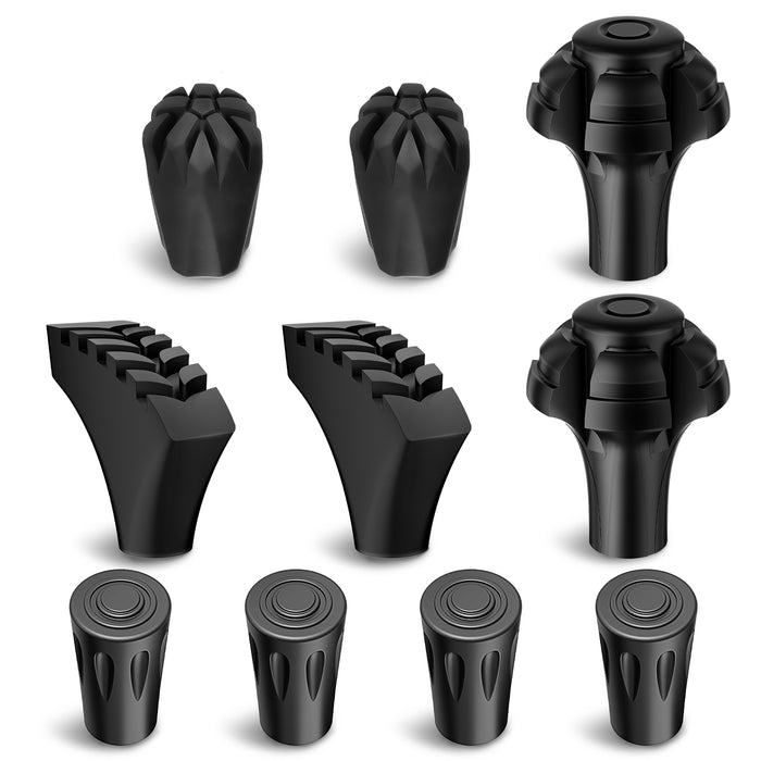 10-Pack 11mm Trekking Pole Tips Set with Claw, Ball and Anti-Slip Rubber Ends for Hiking and Walking