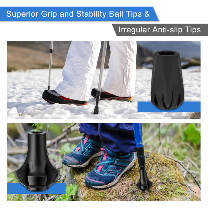 10-Pack 11mm Trekking Pole Tips Set with Claw, Ball and Anti-Slip Rubber Ends for Hiking and Walking