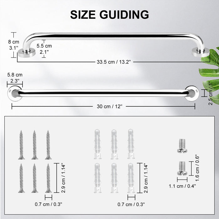 12 Inch Bathroom Grab Bar Stainless Steel Safety Support Rail 136kg