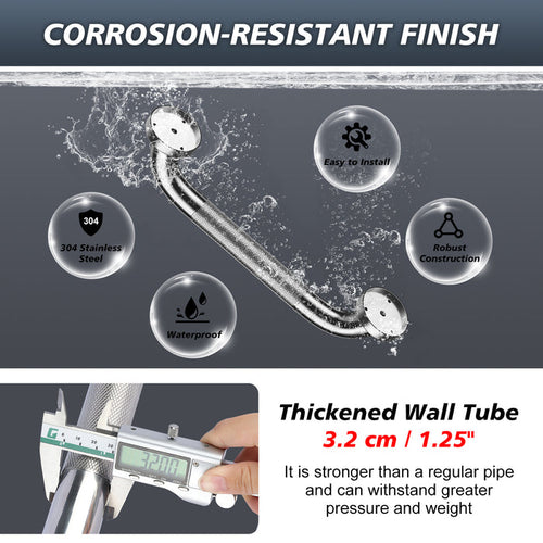 1.25 Inch Bathroom Grab Bar 304 Stainless Steel Heavy Duty Shower Safety Handle 500lb