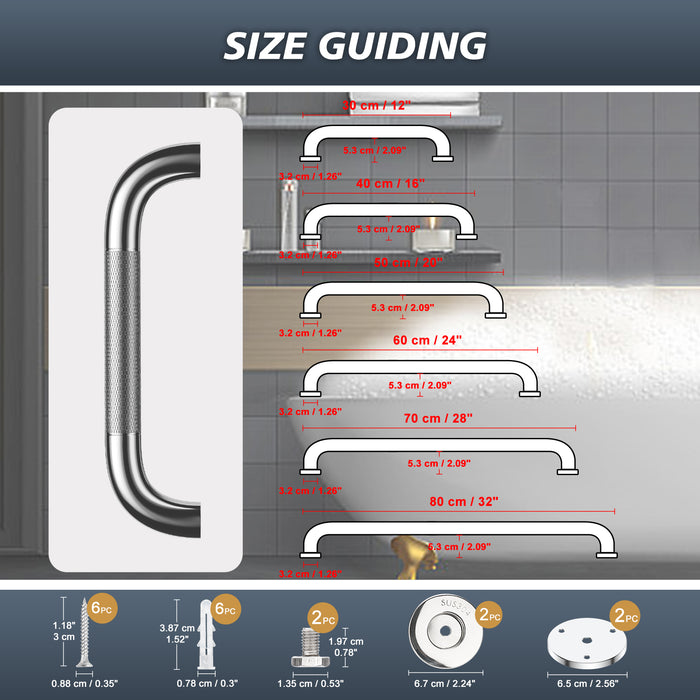 1.25 Inch Bathroom Grab Bar 304 Stainless Steel Heavy Duty Shower Safety Handle 500lb