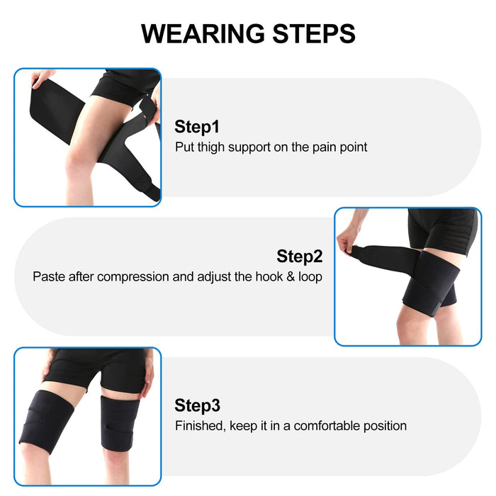 2-Pack Thigh Wraps, Adjustable Compression Sleeves, Black