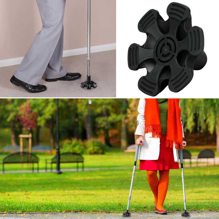 3/4 Inch Self Standing Cane Tip 6 Prong Heavy Duty Rubber Anti Slip Replacement Tip