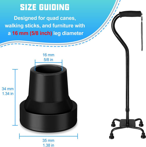 5/8 Inch Quad Cane Tips 4-Pack Rubber Replacement Feet for Walking Canes