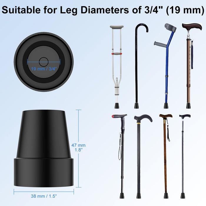 6-Pack Non-Slip Stable High-Strength Rubber Cane Tip
