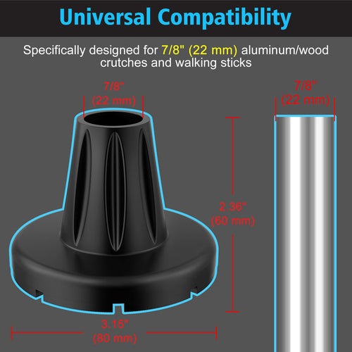 7/8" Heavy-Duty Cane Tips 2-Pack, Anti-Slip Rubber Replacement Tips with Steel Core