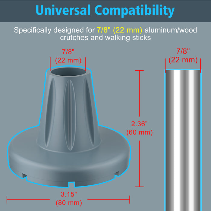 7/8" Heavy-Duty Cane Tips 2-Pack, Anti-Slip Rubber Replacement Tips with Steel Core