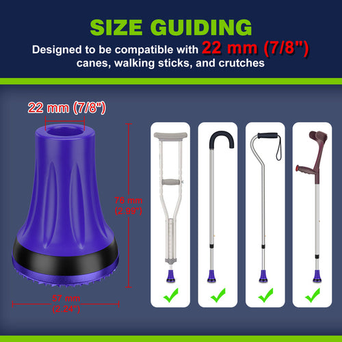 7/8 Inch Cane Tips Replacement Heavy Duty Rubber Anti Slip Crutch Tips 2 Pack