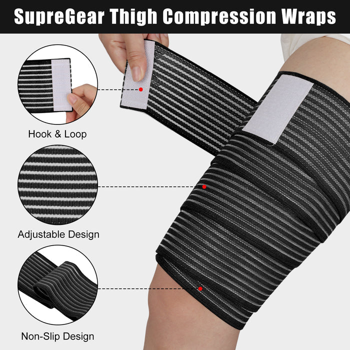 Adjustable Thigh Compression Wraps 2-Pack, Hamstring Support Brace
