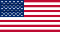A large American flag with red, white, and blue colors and stars and stripes pattern, measuring 5ft x 3ft, with eyelets for hanging.