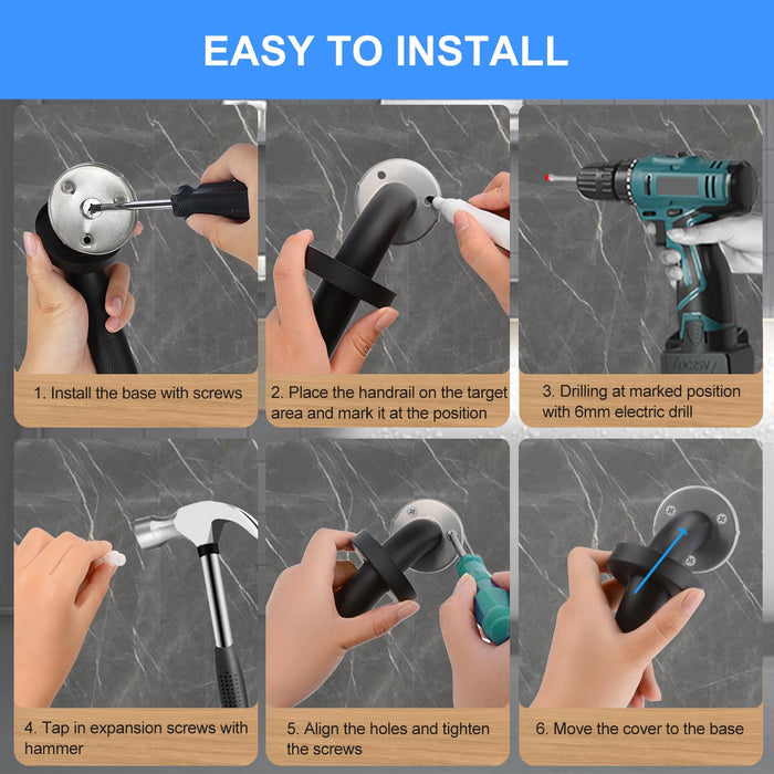 Anti-Slip Knurled Bathroom Grab Bar Stainless Steel Safety Handle