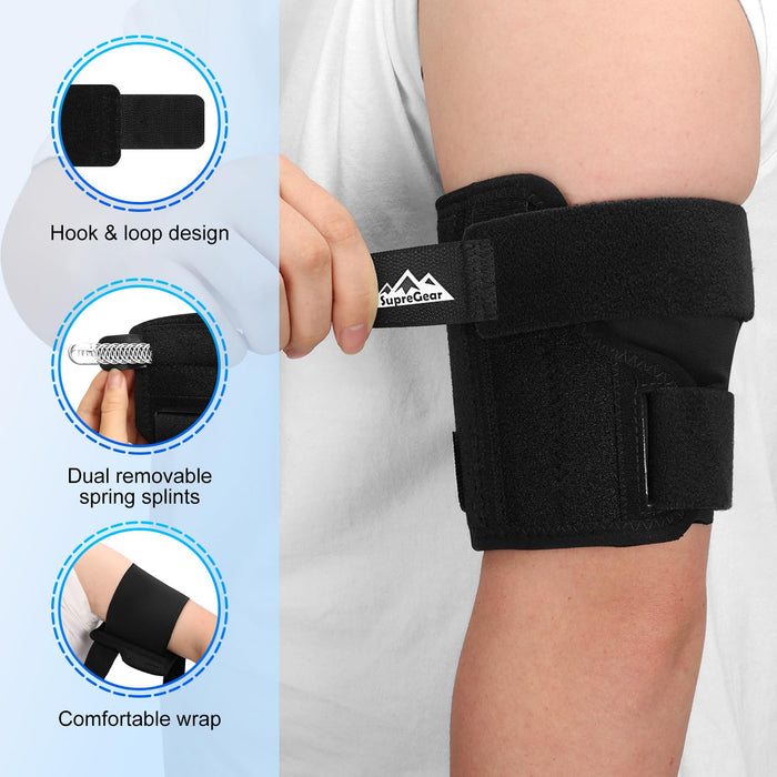 Bicep Tendonitis Brace Compression Sleeve with Dual Splints Upper Arm Support