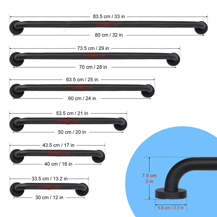 Black Bathroom Grab Bar Non-Slip Stainless Steel Safety Handle