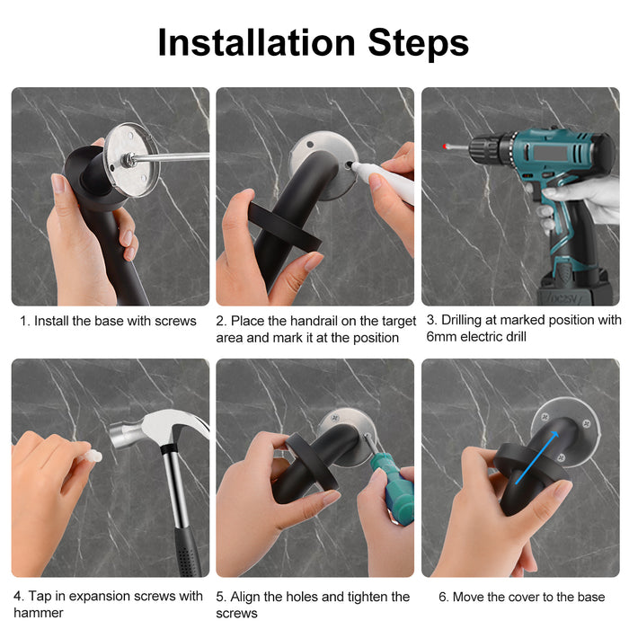 Black Bathroom Grab Bar Non-Slip Stainless Steel Safety Handle