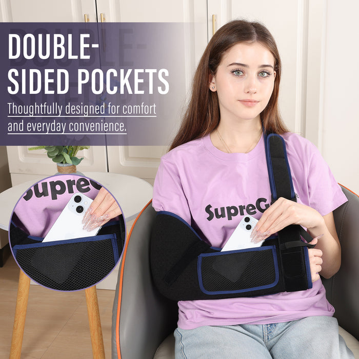 Breathable Arm Sling Shoulder Immobilizer with Padded Support and Thumb Loop, Adjustable Shoulder Brace for Arm Injury Recovery