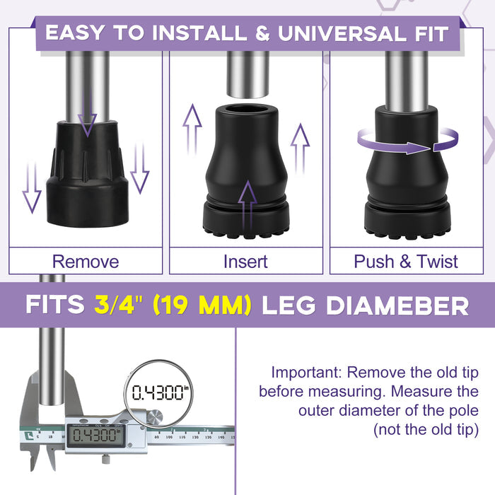 Cane Tips 4-Pack Anti-Slip Rubber Replacement Feet for Walking Canes