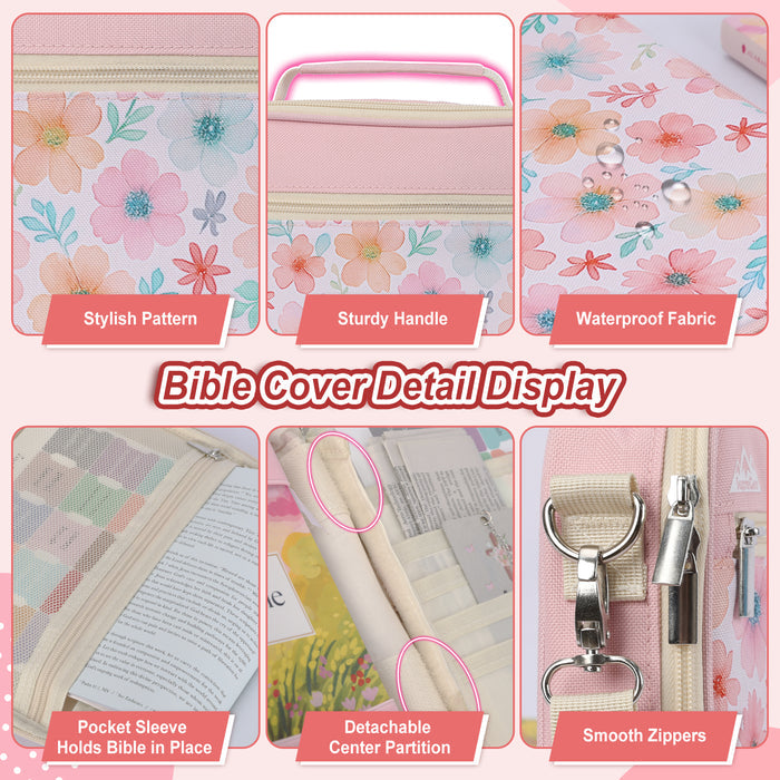 Canvas Bible Cover with Removable Divider, Pockets & Carry Strap