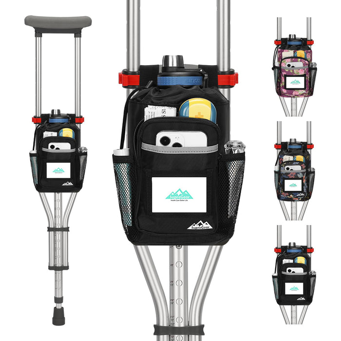 Crutch Bag Waterproof Organizer Pouch with Multiple Pockets & Reflective Strips