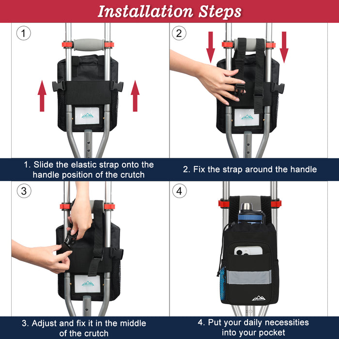 Crutch Bag with Pockets Waterproof Organizer with Reflective Strip