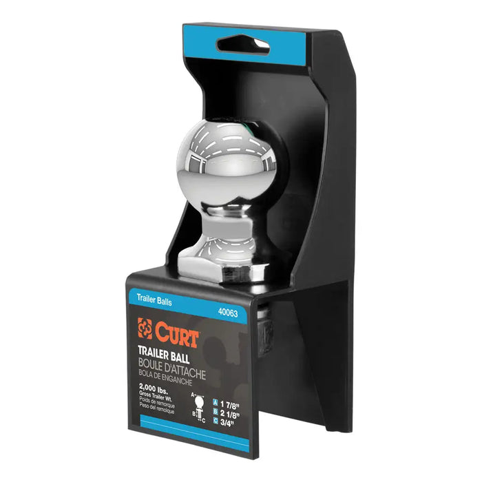 Curt 1-7/8" Trailer Ball (3/4" x 2-1/8" Shank, 2,000 lbs., Chrome, Packaged)