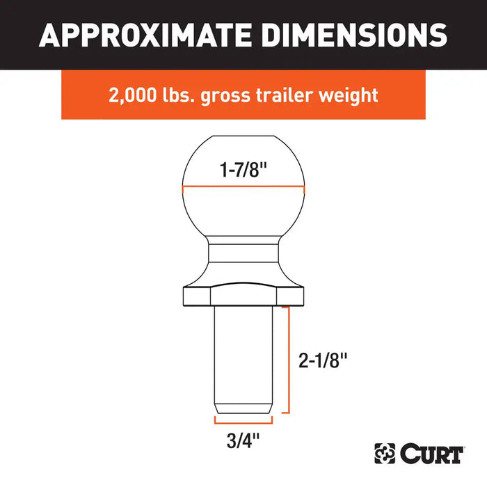 Curt 1-7/8" Trailer Ball (3/4" x 2-1/8" Shank, 2,000 lbs., Chrome, Packaged)
