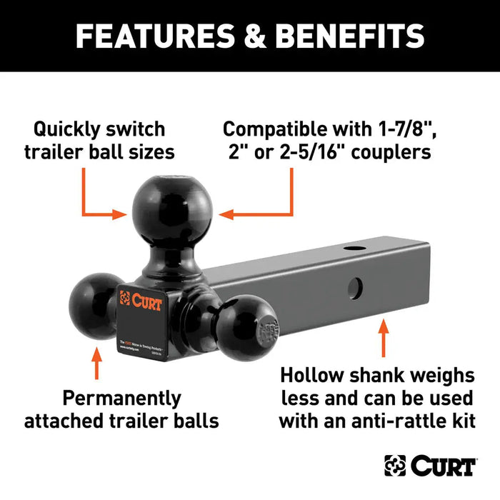 Curt Multi-Ball Mount (2" Hollow Shank, 1-7/8", 2" & 2-5/16" Black Balls)