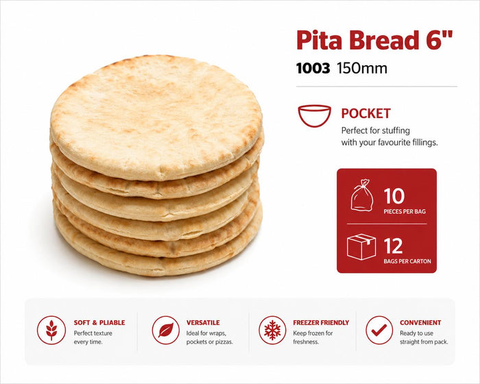 (DIS) Gianni's White Pita Bread Pocket 155mm (6 inches), 10 pieces