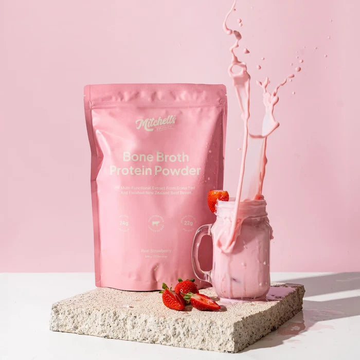 (DIS) Mitchells Nutrition Broth Protein Powder Strawberry 500g