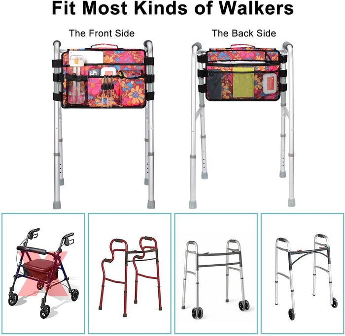 Double Side Walker Bag with 9 Pockets for Walkers Rollators Wheelchairs