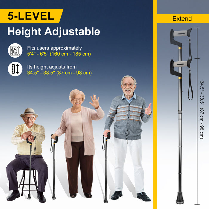 Foldable Adjustable Walking Cane with Offset Ergonomic Handle, All-Terrain Rubber Tip and Height Adjustment for Seniors