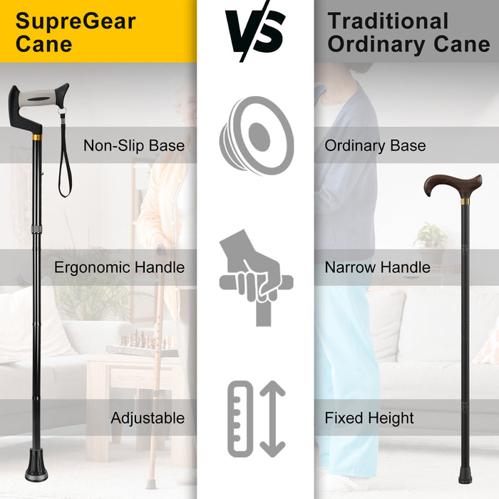 Foldable Adjustable Walking Cane with Offset Ergonomic Handle, All-Terrain Rubber Tip and Height Adjustment for Seniors