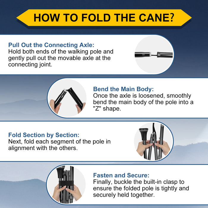 Foldable Adjustable Walking Cane with Offset Ergonomic Handle, All-Terrain Rubber Tip and Height Adjustment for Seniors