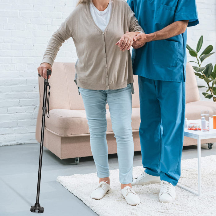 Foldable Adjustable Walking Cane with Swivel Base T-Handle Support