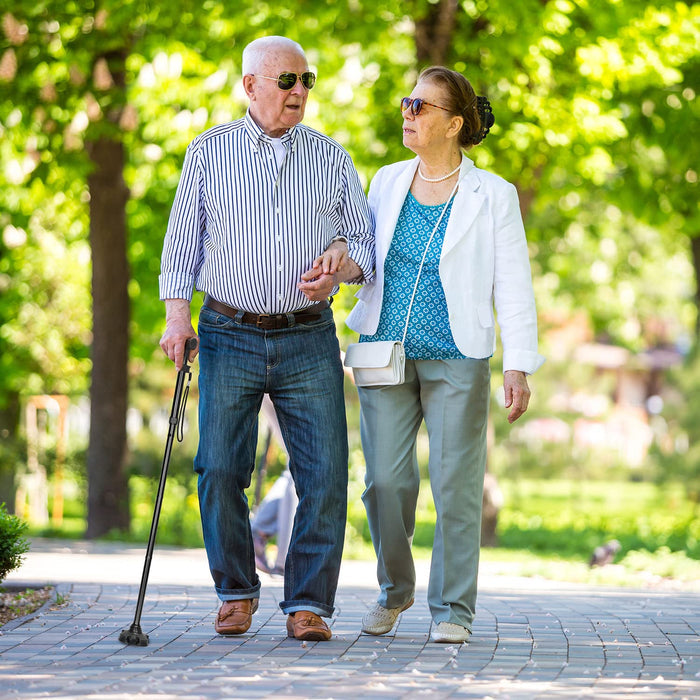Foldable Adjustable Walking Cane with Swivel Base T-Handle Support