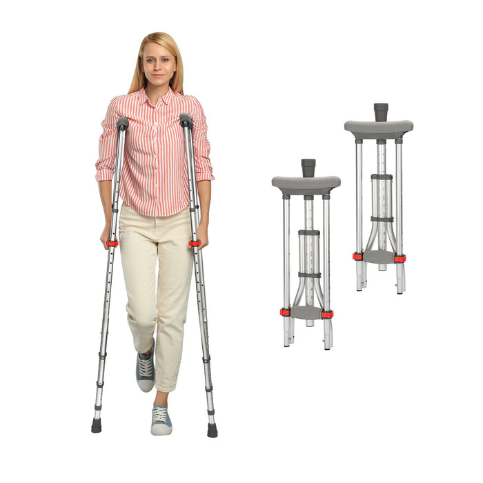 Foldable Underarm Crutches Adjustable Aluminum Mobility Aid Pair
