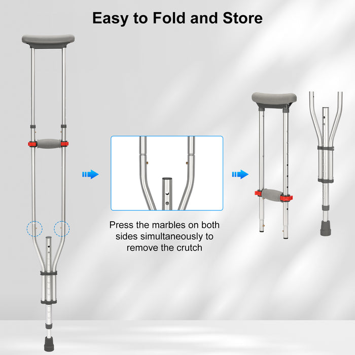 Foldable Underarm Crutches Adjustable Aluminum Mobility Aid Pair