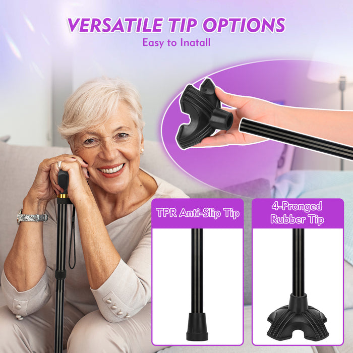Foldable Walking Cane Adjustable Collapsible Cane with Self-Standing Tip