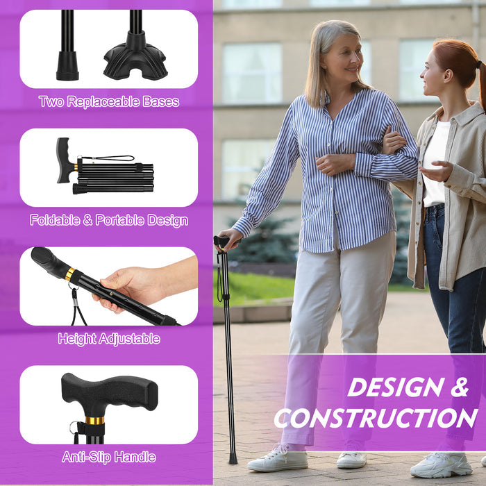 Foldable Walking Cane Adjustable Collapsible Cane with Self-Standing Tip
