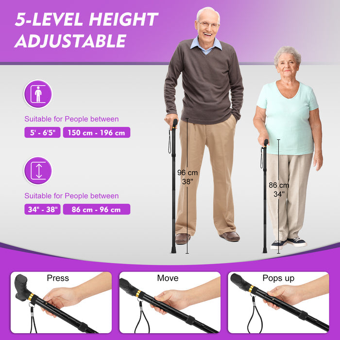 Foldable Walking Cane Adjustable Collapsible Cane with Self-Standing Tip