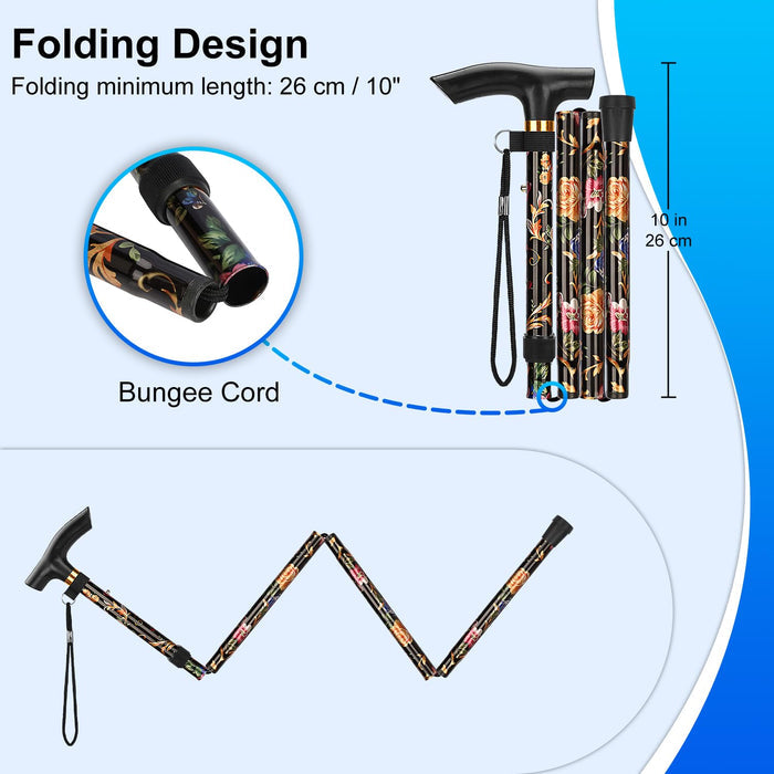 Folding Cane with Floral Design Adjustable Lightweight Walking Cane